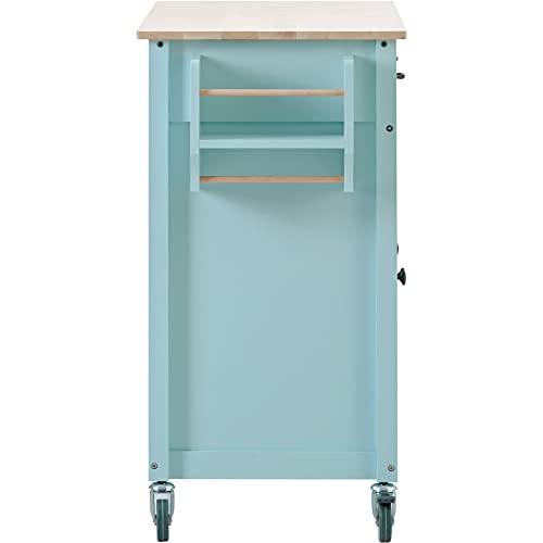 FRITHJILL Kitchen Island Cart with Solid Wood Top, Rolling Serving Cart with Locking Wheels, Utility Trolley with Spice Rack and Towel Rack (Mint Green)