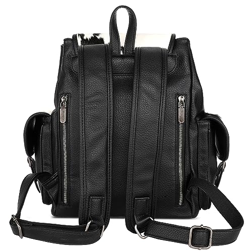 Montana West Wrangler Hair-on Cowhide Collection Backpack Western Buckled Back Pack Black WG12-9110BK