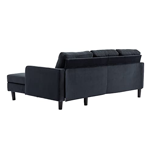 Eafurn L-Shaped Sectional Sofa w/Pull Out Bed & Storage Space,Comfy Sleeper Couch with Reversible Chaise, 3-seat Upholstered Convertible Corner Sofabed, Black Velvet 72.44"