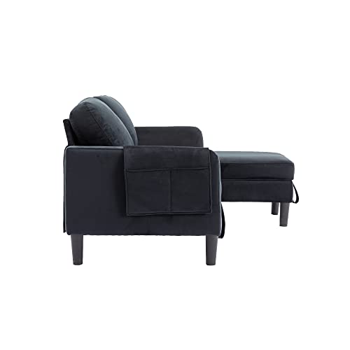 Eafurn L-Shaped Sectional Sofa w/Pull Out Bed & Storage Space,Comfy Sleeper Couch with Reversible Chaise, 3-seat Upholstered Convertible Corner Sofabed, Black Velvet 72.44"