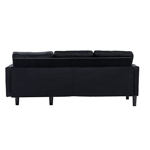 Eafurn L-Shaped Sectional Sofa w/Pull Out Bed & Storage Space,Comfy Sleeper Couch with Reversible Chaise, 3-seat Upholstered Convertible Corner Sofabed, Black Velvet 72.44"