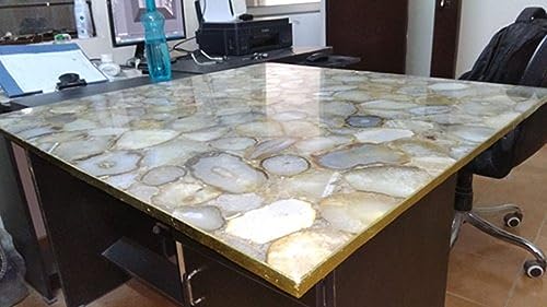 36 x 60 Inches Gemstone Resin Art Kitchen Back Splash Rectangle Shape White Marble Dining Table for Home Furniture Decor