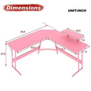 PayLessHere L Shaped Desk Corner Gaming Desk Computer Desk with Large Desktop Studying and Working and Gaming for Home and Work Place,Pink