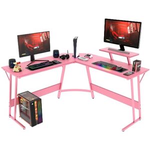 paylesshere l shaped desk corner gaming desk computer desk with large desktop studying and working and gaming for home and work place,pink
