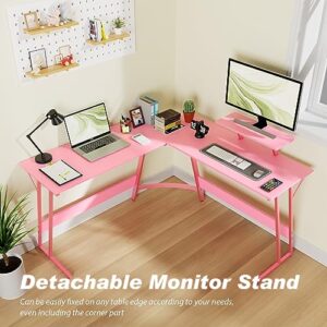 PayLessHere L Shaped Desk Corner Gaming Desk Computer Desk with Large Desktop Studying and Working and Gaming for Home and Work Place,Pink