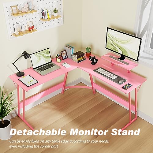 PayLessHere L Shaped Desk Corner Gaming Desk Computer Desk with Large Desktop Studying and Working and Gaming for Home and Work Place,Pink