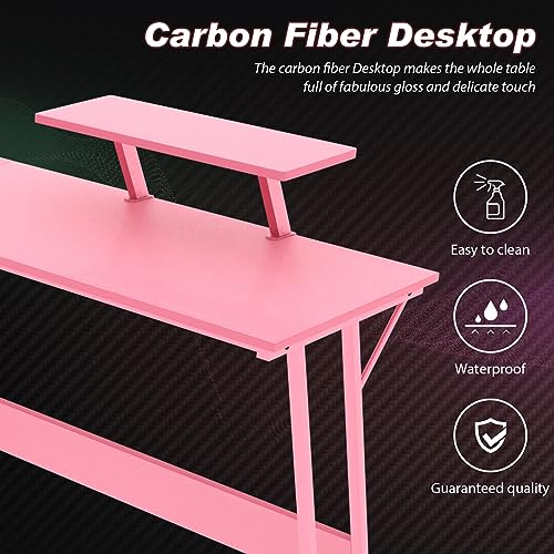 PayLessHere L Shaped Desk Corner Gaming Desk Computer Desk with Large Desktop Studying and Working and Gaming for Home and Work Place,Pink