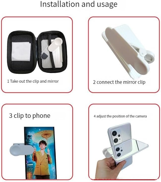 1Set-Smartphone Camera Mirror Reflection Clip Kit, Mirror of The Sky, Handheld Mirro, Applicable to All Mobile Phones, Easily Shoot Splendid Photos, Suitable for Travel and Easy to Carry (White)