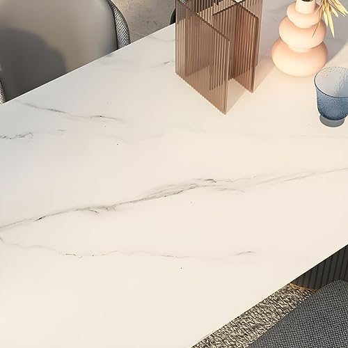 LAKIQ Slate Stone Oval Dining Table Contemporary Kitchen Dining Room Table Double Pedestal Table-Table Only-Without Chairs(White, 78.7" L x 31.5" W x 29.5" H)