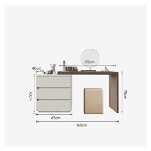 Dressing Table Bedroom Dressing Table Storage Cabinet Combination One Makeup Table Makeup Mirror Makeup Chair Set Removable Telescopic Mobile Cabinet Vanity Desk (Color : Square Stool, Size : 160cm