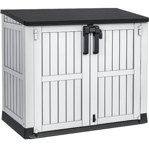 yitahome 36 cu ft resin outdoor storage shed, weather-resistant horizontal tool shed, waterproof outdoor storage with lockable doors & air vent for trash cans, garden tools (light gray)