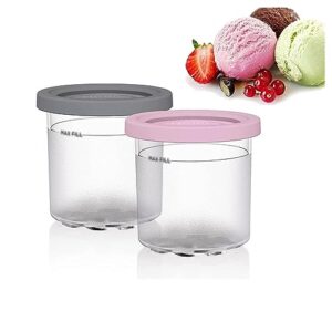 evanem 2/4/6pcs creami deluxe pints, for ninja creami,16 oz ice cream pint containers safe and leak proof compatible with nc299amz,nc300s series ice cream makers,pink+gray-6pcs