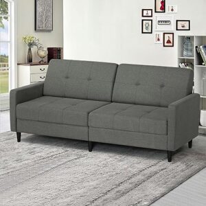 bivvi 77” long linen fabric sofa bed convertible loveseat couch with adjustable backrest and wooden legs,sleeper lounge couch for living room/dorm/guest/home office/apartment,gray