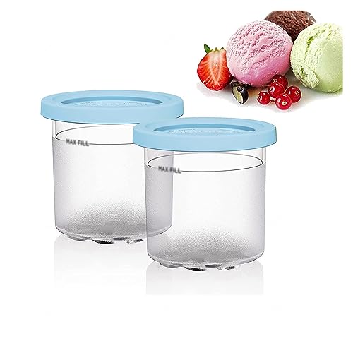 EVANEM 2/4/6PCS Creami Containers, for Ninja Pints with Lids,16 OZ Ice Cream Containers for Freezer Safe and Leak Proof for NC301 NC300 NC299AM Series Ice Cream Maker,Blue-2PCS