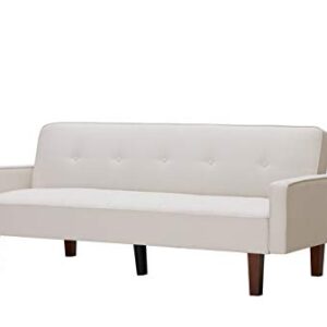 Eafurn Futon Sofa Bed with Wooden Legs Convertible Sleeper Couch Adjustable Loveseat Daybed, Comfy Sofa & Couches for Small Living Room Bedroom, Beige