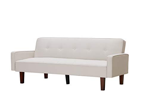 Eafurn Futon Sofa Bed with Wooden Legs Convertible Sleeper Couch Adjustable Loveseat Daybed, Comfy Sofa & Couches for Small Living Room Bedroom, Beige