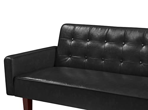 Eafurn 74.41" Faxu Leather Upholstered Futon Sofa Bed, Deep Button Tufted Convertible Folding Sleeper Couches with Solid Wood Legs, 3 Seater Comfy Soft Sofa & Couches for Living Room Office, Black PU