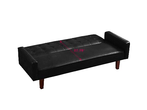Eafurn 74.41" Faxu Leather Upholstered Futon Sofa Bed, Deep Button Tufted Convertible Folding Sleeper Couches with Solid Wood Legs, 3 Seater Comfy Soft Sofa & Couches for Living Room Office, Black PU