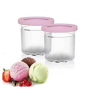 undr 2/4/6pcs creami pints and lids, for extra bowl for ninja creamy,16 oz pint ice cream containers with lids reusable,leaf-proof for nc301 nc300 nc299am series ice cream maker,pink-4pcs