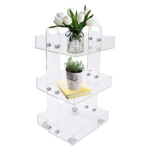 3 tier acrylic multi-functional rolling storage cart, 16.37x13.38x28 inch acrylic storage cart with lockable wheels for living room bedroom bathroom kitchen and laundry room