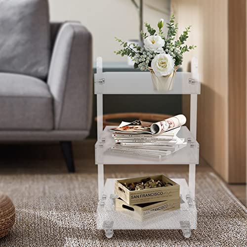 3 Tier Acrylic Multi-Functional Rolling Storage Cart, 16.37x13.38x28 Inch Acrylic Storage Cart with Lockable Wheels for Living Room Bedroom Bathroom Kitchen and Laundry Room