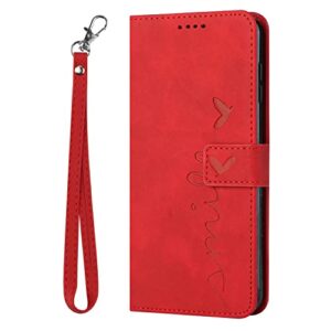 kainevy for infinix hot 30i case wallet black with lanyard durable leather case for infinix hot 30i phone case with card holder buckle flip design protective cover for womem men (red)