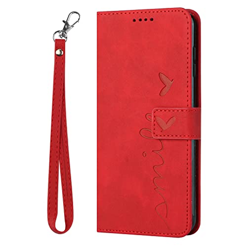 Kainevy for Infinix Hot 30i Case Wallet Black with Lanyard Durable Leather Case for Infinix Hot 30i Phone Case with Card Holder Buckle Flip Design Protective Cover for Womem Men (Red)