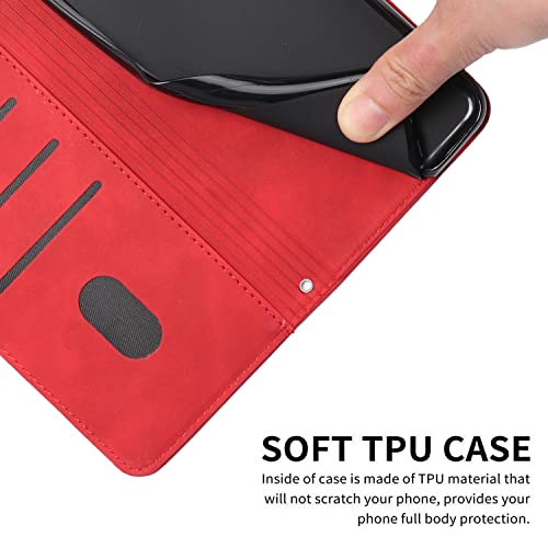 Kainevy for Infinix Hot 30i Case Wallet Black with Lanyard Durable Leather Case for Infinix Hot 30i Phone Case with Card Holder Buckle Flip Design Protective Cover for Womem Men (Red)