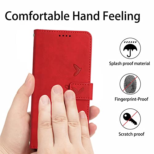 Kainevy for Infinix Hot 30i Case Wallet Black with Lanyard Durable Leather Case for Infinix Hot 30i Phone Case with Card Holder Buckle Flip Design Protective Cover for Womem Men (Red)