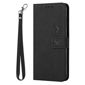 kainevy for infinix hot 30 play nfc case wallet with lanyard durable leather case for infinix hot 30 play nfc phone case with card holder buckle flip design protective cover for womem men (black)