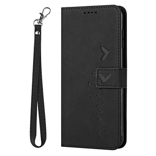 Kainevy for Infinix Hot 30 Play NFC Case Wallet with Lanyard Durable Leather Case for Infinix Hot 30 Play NFC Phone Case with Card Holder Buckle Flip Design Protective Cover for Womem Men (Black)