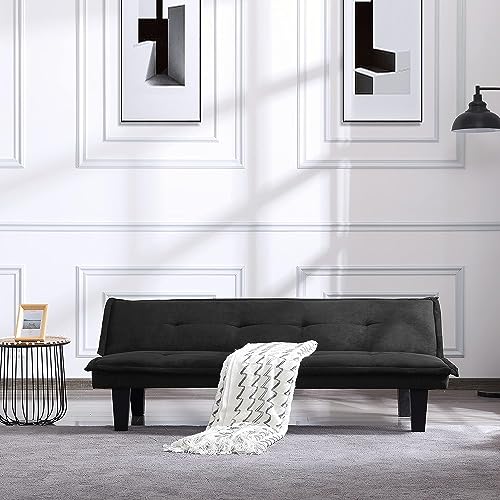 LCH Convertible Folding Sofa Bed, Futon Sofabed with 3 Adjustable Positions for Living Room, Home, 63.8” x29.9”x 28.3”, Black