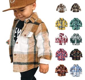 suhorseful kids flannel jacket shirt lapel button toddler shirts plaid long sleeve warm coat outwear for baby boys girls