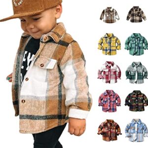 Suhorseful Kids Flannel Jacket Shirt Lapel Button Toddler Shirts Plaid Long Sleeve Warm Coat Outwear for Baby Boys Girls