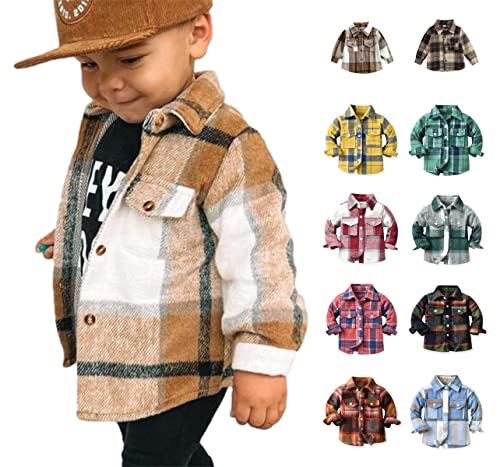 Suhorseful Kids Flannel Jacket Shirt Lapel Button Toddler Shirts Plaid Long Sleeve Warm Coat Outwear for Baby Boys Girls