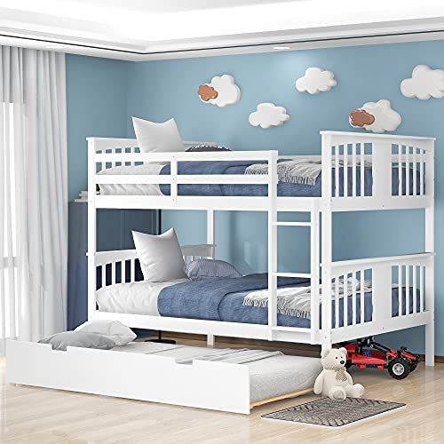 DEYOBED Full Over Full Wooden Bunk Bed with Trundle - Suitable for Kids, Teens, and Adults, Maximizing Space and Comfort in Bedrooms