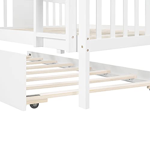 DEYOBED Full Over Full Wooden Bunk Bed with Trundle - Suitable for Kids, Teens, and Adults, Maximizing Space and Comfort in Bedrooms