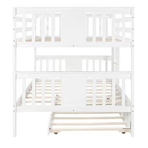 DEYOBED Full Over Full Wooden Bunk Bed with Trundle - Suitable for Kids, Teens, and Adults, Maximizing Space and Comfort in Bedrooms