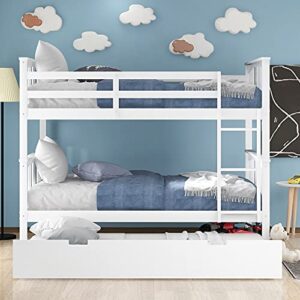 DEYOBED Full Over Full Wooden Bunk Bed with Trundle - Suitable for Kids, Teens, and Adults, Maximizing Space and Comfort in Bedrooms