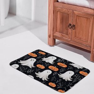 Bath Mat Pumpkins with Ghosts and Webs Design Bath Mats Halloween Holiday Foam Door Mats Bathroom Decorations Carpets Non-Slip Flannel Bath Rug Shower Floor Carpet 16x24 Inch