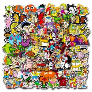 90s cartoon stickers 100pcs vinyl waterproof stickers for laptop,bumper,skateboard,water bottles,computer,phone,cartoon anime stickers for kids teens adult