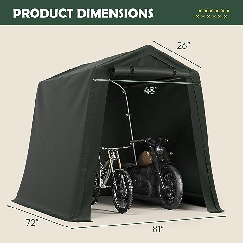 Flamaker Storage Shed 6 x 6 x 7 ft Outdoor Heavy Duty Waterproof Garage Steel Frame Portable Shed with Roll-up Zipper Doors for Motorcycle, Bike, Gardening Tools (Green)