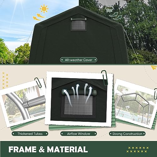 Flamaker Storage Shed 6 x 6 x 7 ft Outdoor Heavy Duty Waterproof Garage Steel Frame Portable Shed with Roll-up Zipper Doors for Motorcycle, Bike, Gardening Tools (Green)