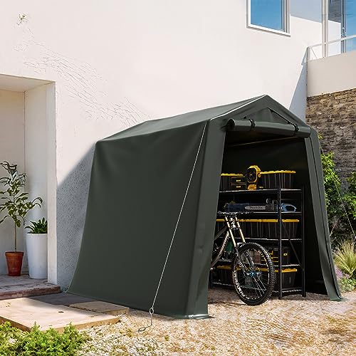 Flamaker Storage Shed 6 x 6 x 7 ft Outdoor Heavy Duty Waterproof Garage Steel Frame Portable Shed with Roll-up Zipper Doors for Motorcycle, Bike, Gardening Tools (Green)