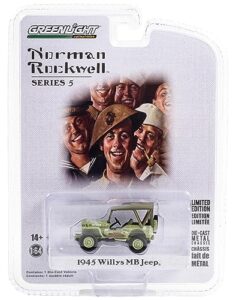 1945 willys mb light green u.s. army norman rockwell series 5 1/64 diecast model car by greenlight 54080b