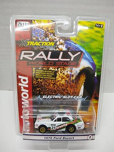 Auto World SC393-1A Rally World Stage 1975 Escort HO Scale Electric Slot Car - White with Graphics