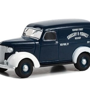 1939 Chevy Panel Truck Dark Blue with White Fenders Grocery & Market Delivery Norman Rockwell Series 5 1/64 Diecast Model Car by Greenlight 54080A