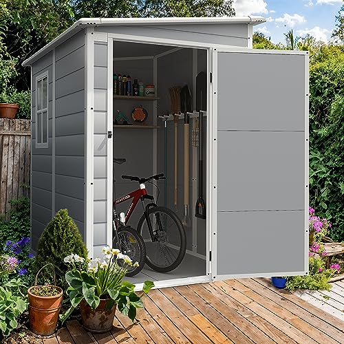Homall Resin Outdoor Storage Shed, 5X 4 FT Garden Tool Sheds & Outdoor Storage House with Single Lockable Door for Backyard Garden Patio Lawn