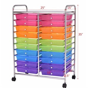 WFHTU 20 Drawers Rolling Cart Storage Scrapbook Paper Studio Organizer Mutli Color Home Furniture