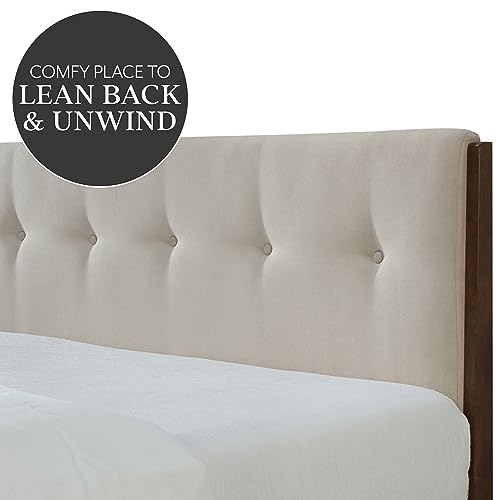 DG Casa Dickens Mid Century Modern Upholstered Platform Bed Frame with Button Tufted Headboard and Full Wooden Slats, Box Spring Not Required - Queen Size in Beige Fabric